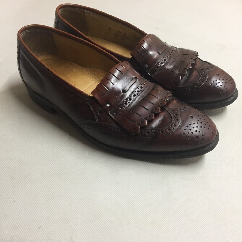 Johnston & Murphy Optima Brown Wingtip Brogue Tassel Kiltie Slip-On Loafer 8 D/B